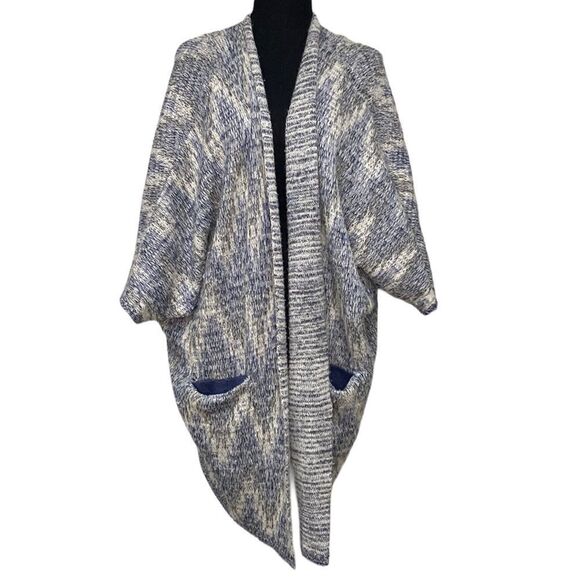 Lucky Brand Sweaters - Lucky Brand wool blend blue/white/gray cardigan with metallic threads